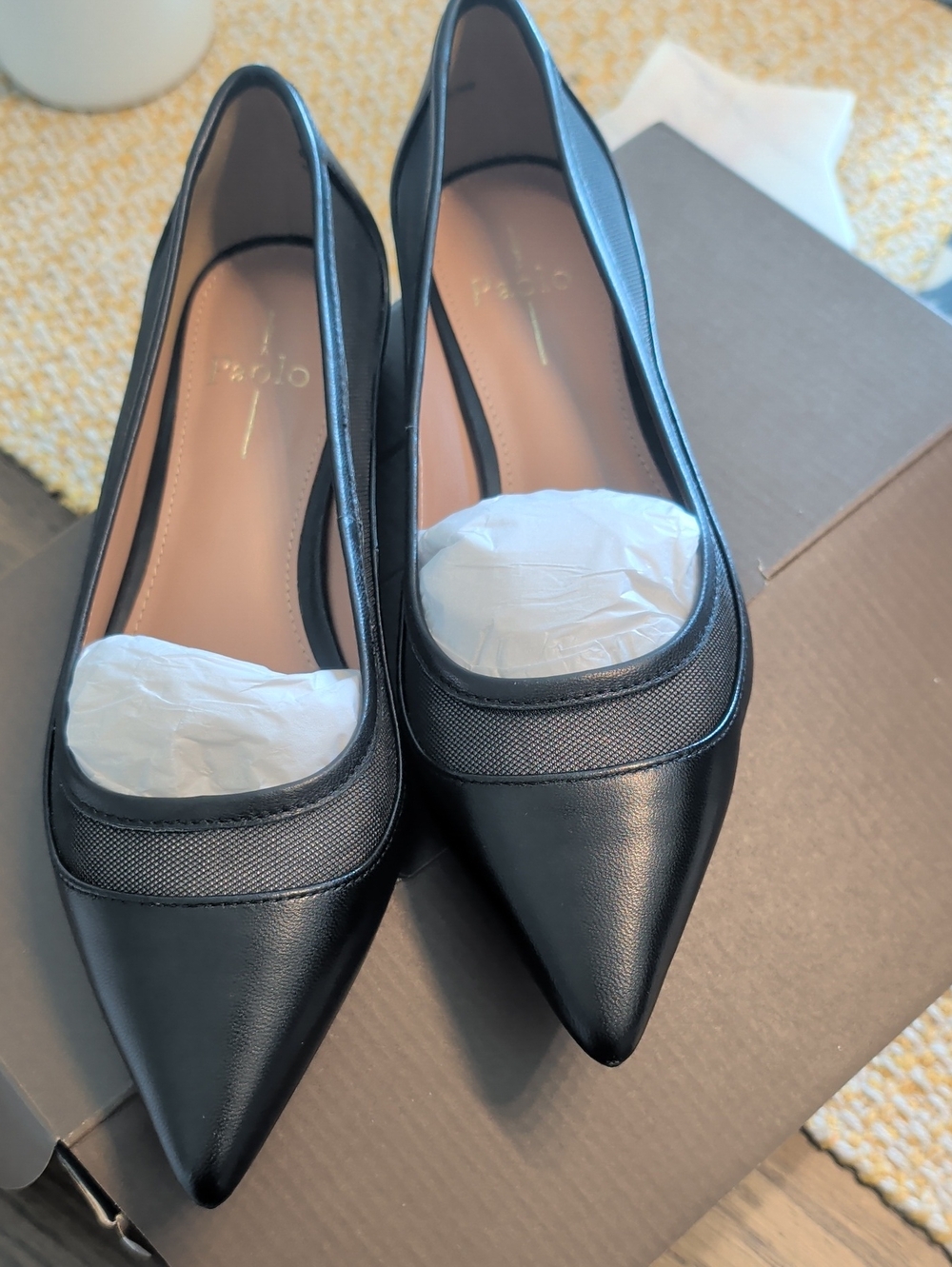 Paolo Pointed Toe Black Mesh-Trim Flats - Women